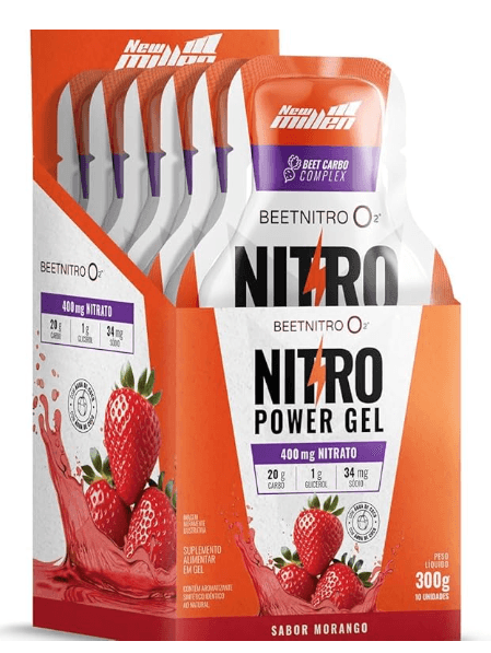 Nitro Power Gel - 10 Sachês Morango - New Millen