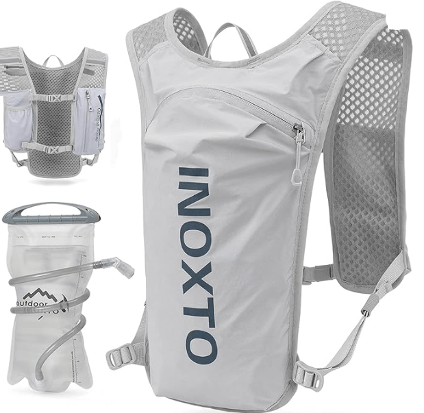 INOXTO Mochila de corrida para colete, leve, com isolamento térmico, bolsa para bexiga de água de 1,5 litros, para caminhadas, trilhas, corrida, ciclismo, corrida, maratona para mulheres, homens, crianças (cinza claro)
