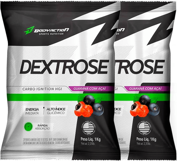 Kit 2x Dextrox - Dextrose 1kg Carboidrato de Rápida Absorção Energia Imediata Pós-Treino Alto Índice Glicêmico – BodyAction Carbo Ignition HGI (Guarana com Açai)