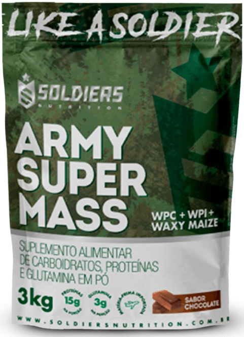 Army Super Mass 3kg da Soldiers Nutrition é uma fonte de energia com alta concentração de carboidratos e proteínas, além de vitaminas e minerais que deixam a formula aind amais completa
