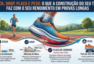 Stack, drop, placa e peso — o que a construção do seu tênis faz com o seu rendimento em provas longas